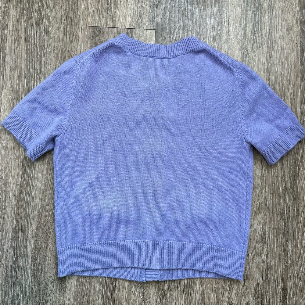 Chanel Cashmere Cardigan Short Sleeve Sweater Logo Lion Buttons Purple Size 36 - Picture 6 of 8